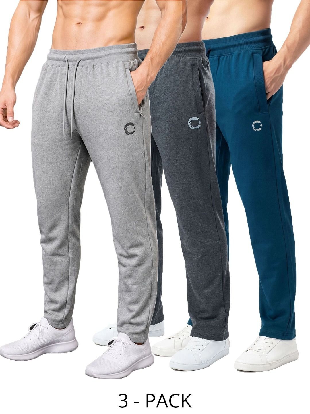 T.T. Men Pack of 3 Regular Fit Brand Logo Dri-FIT Training Track Pants-picture-22