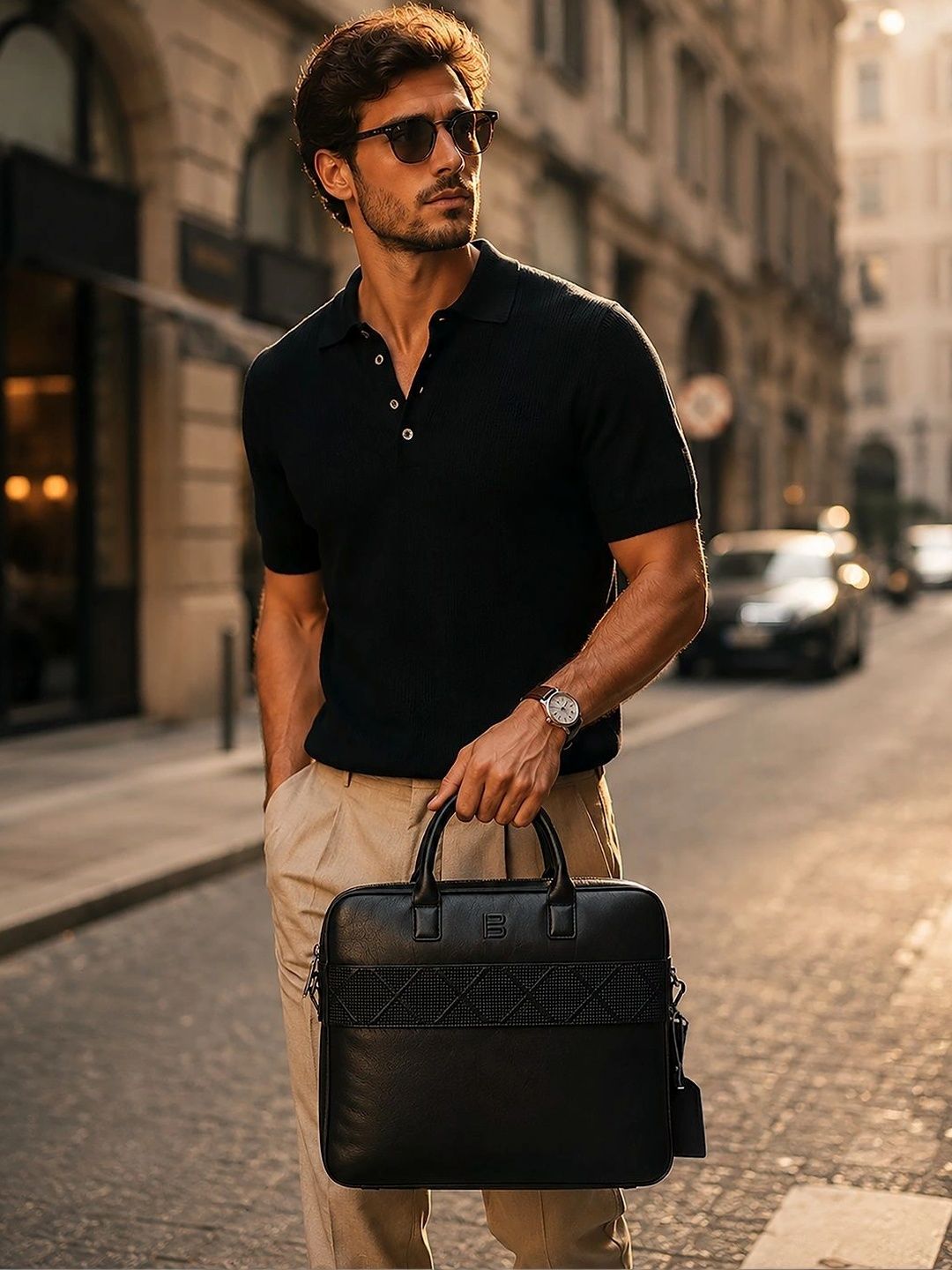 TT.BAGATT Men Textured Leather Laptop Bag-image-15