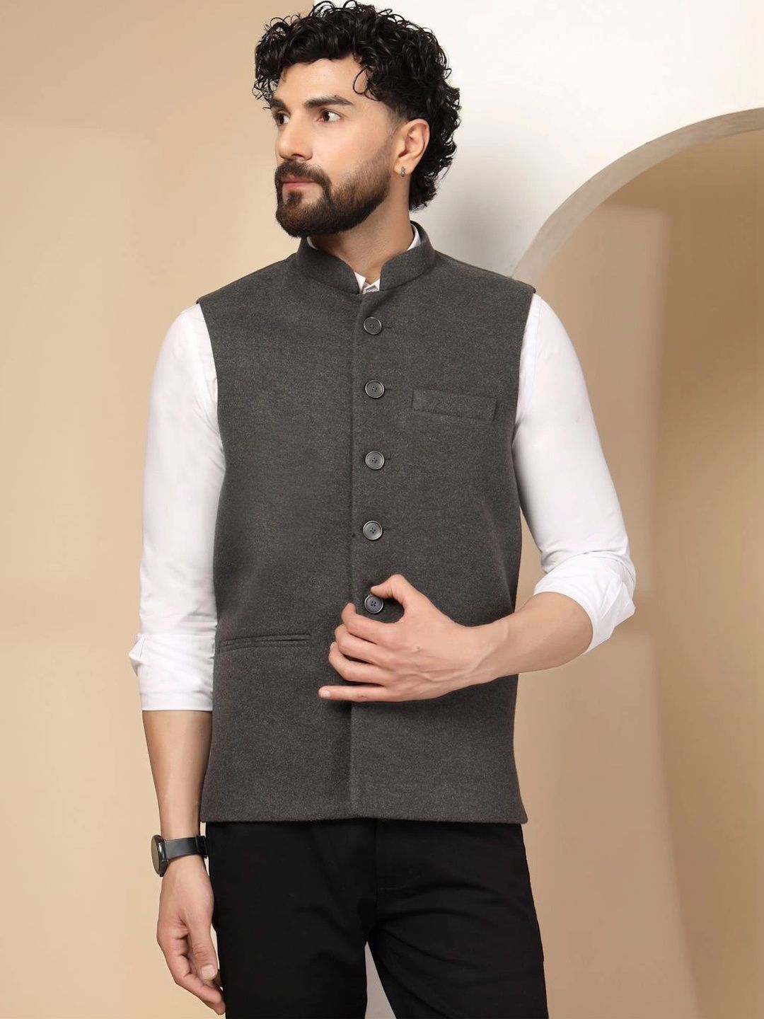 Vastraa Fusion Mandarin Collar Sleeveless Nehru Jacket-picture-14