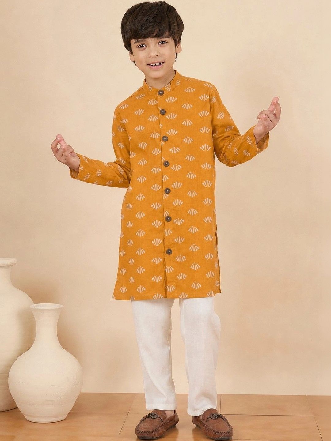 StyloBug Boys Printed Regular Pure Cotton Kurta with Trousers-picture-27