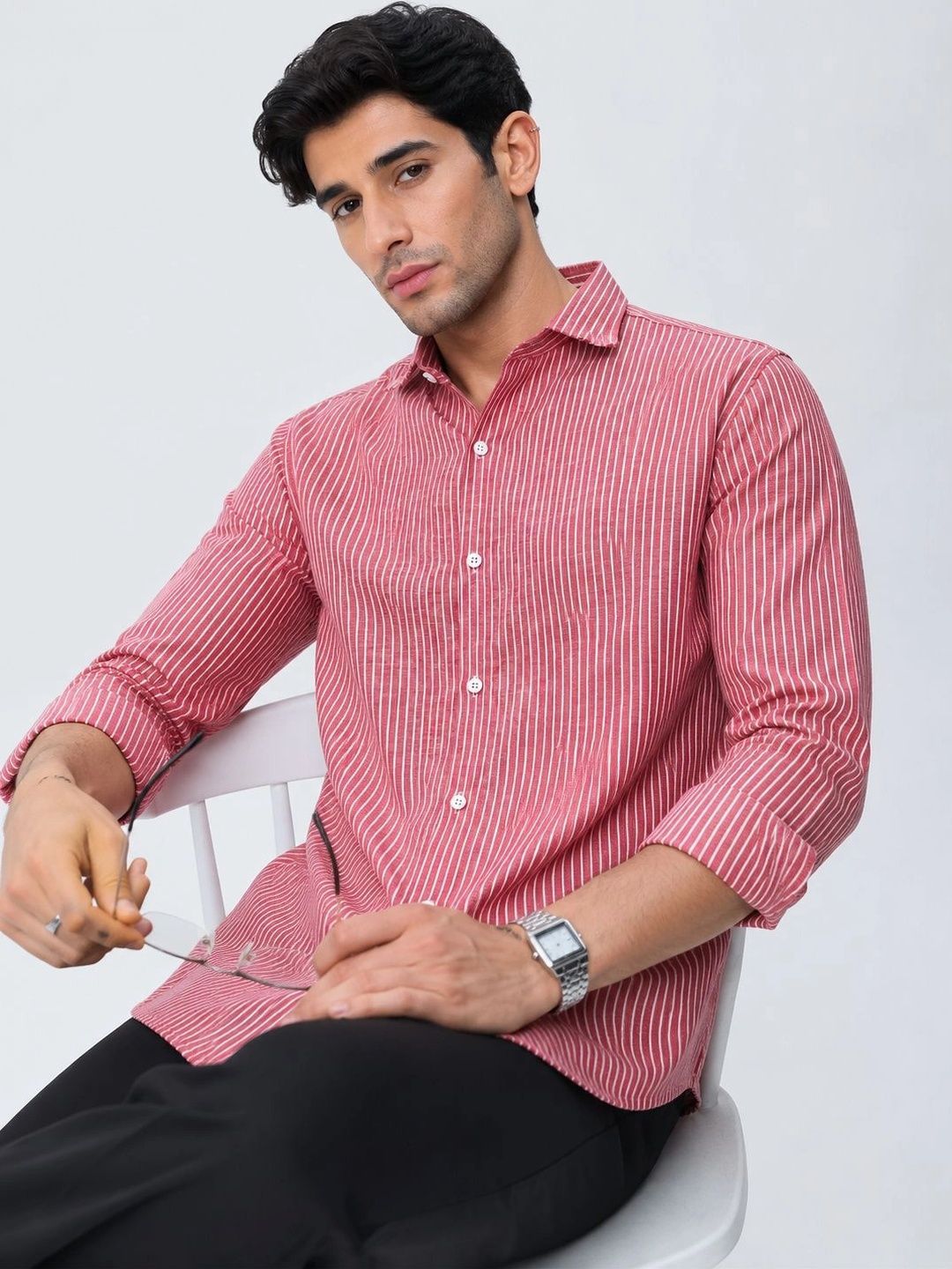 HERE&NOW Men Standard Striped Casual Shirt-picture-30