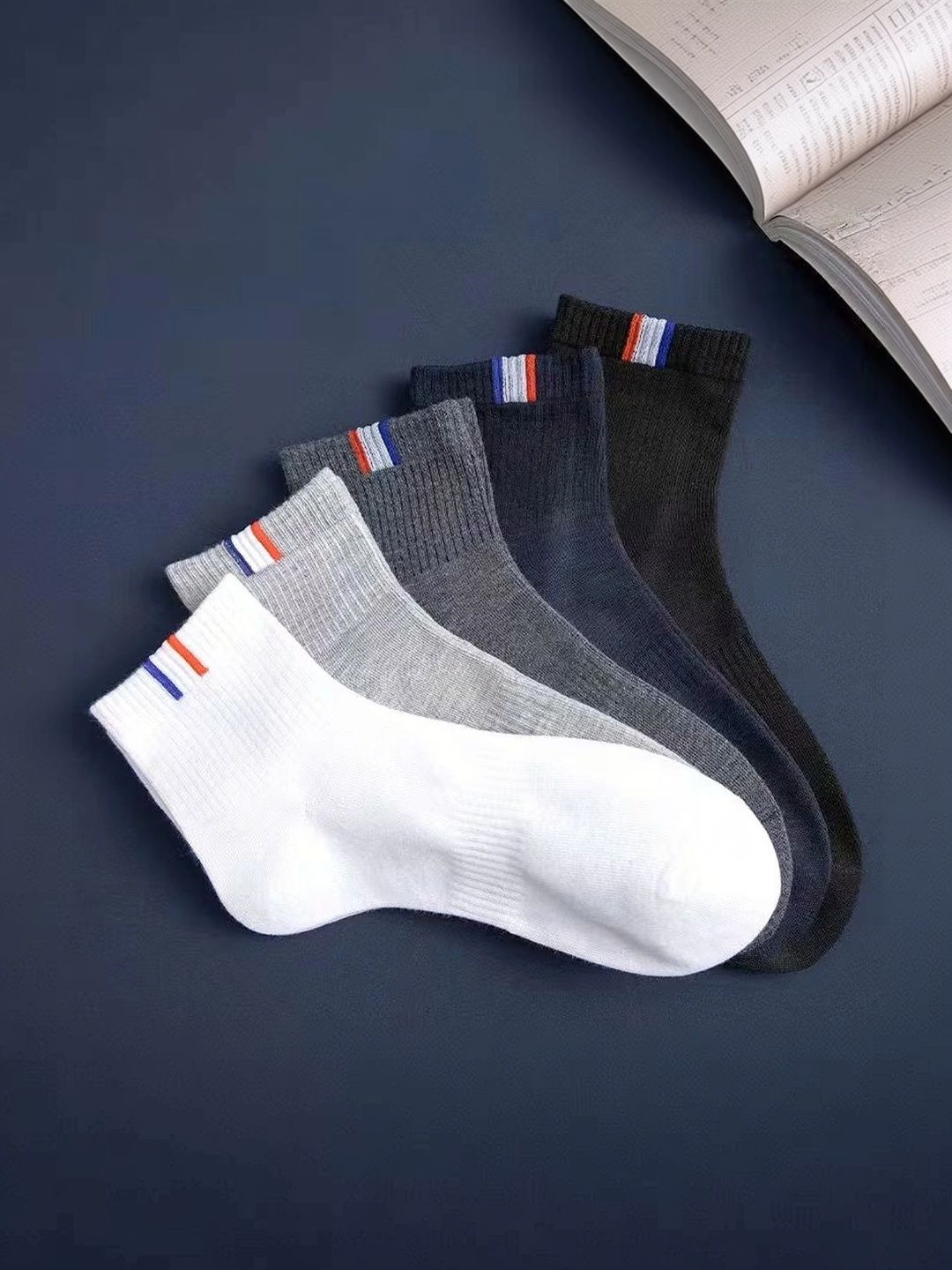 BEAR&BEYOND Men Pack of 5 Cotton Assorted Striped Ankle Length Socks-image-24