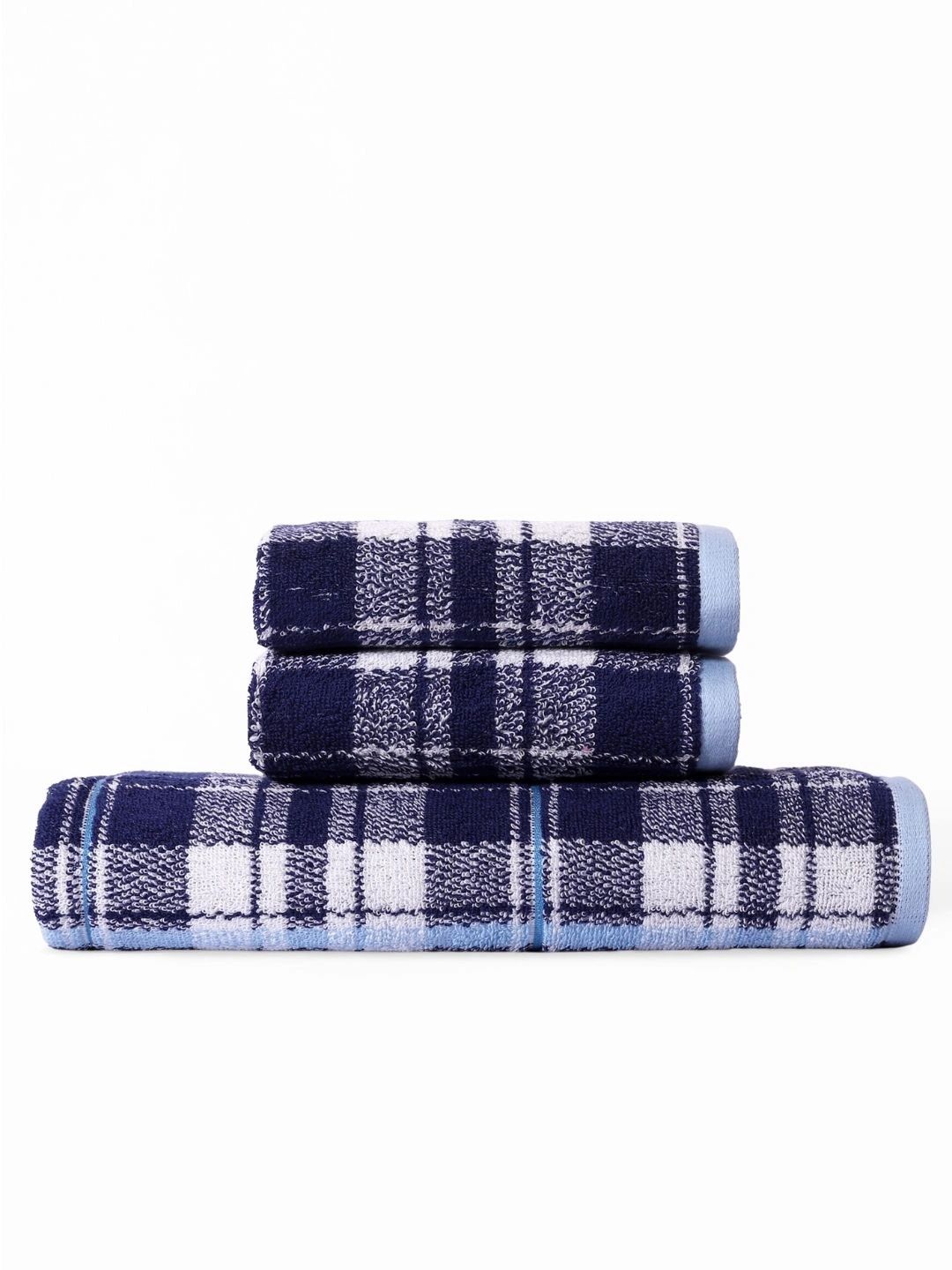 RANGOLI Navy Blue & White 3 Piece Cotton 520 GSM Towel Set-picture-16