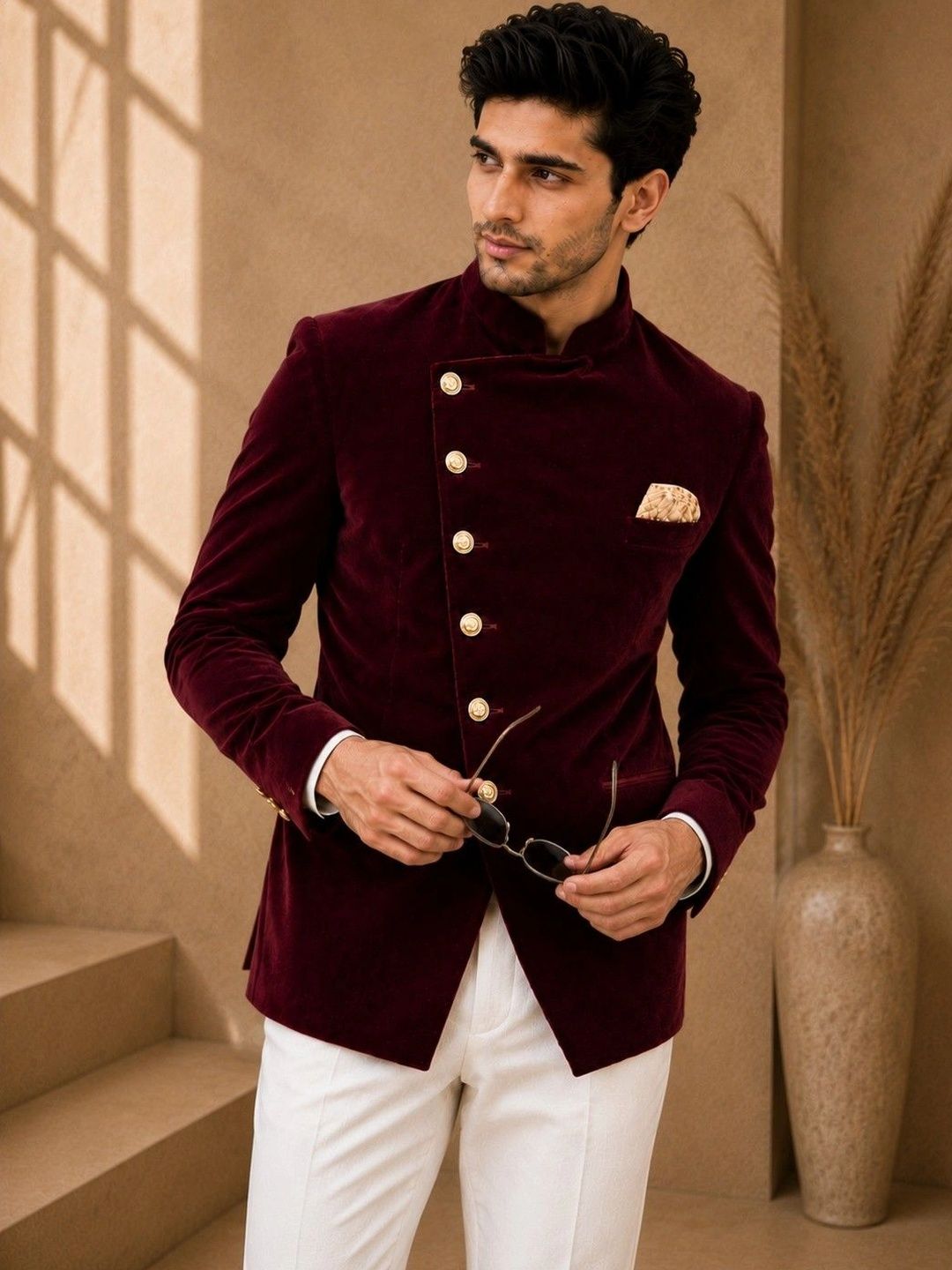SOURAGYA Mandarin Collar Jodhpuri Tailored Fit Formal Blazer-picture-48