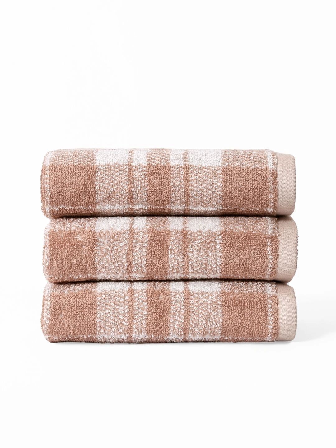 RANGOLI 3-Pcs Peach & White Self Design Pure Cotton Hand Towels-picture-36