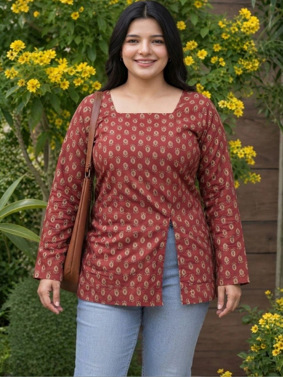 THE FASHION HUB Paisley Printed Square Neck Pure Cotton Blend Kurti-picture-18