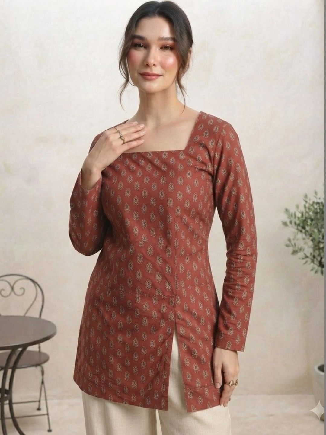 THE FASHION HUB Ethnic Motifs Printed Square Neck Pure Cotton Blend Kurti-picture-48