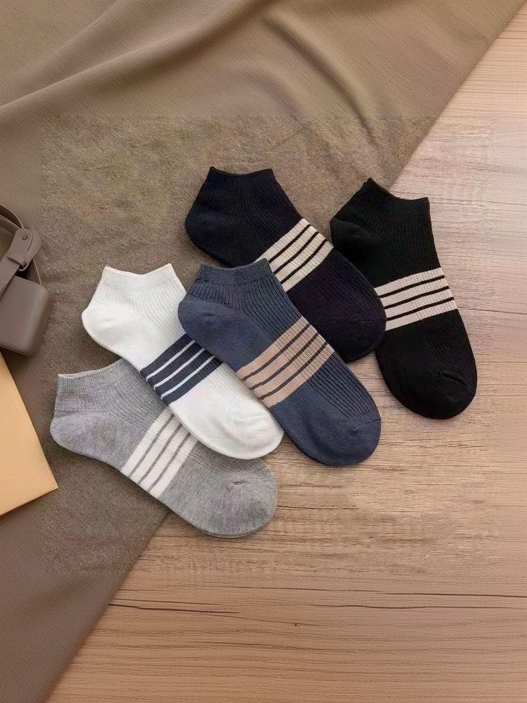 BEAR&BEYOND Men Pack of 5 Cotton Assorted Striped Above Ankle Socks-picture-54