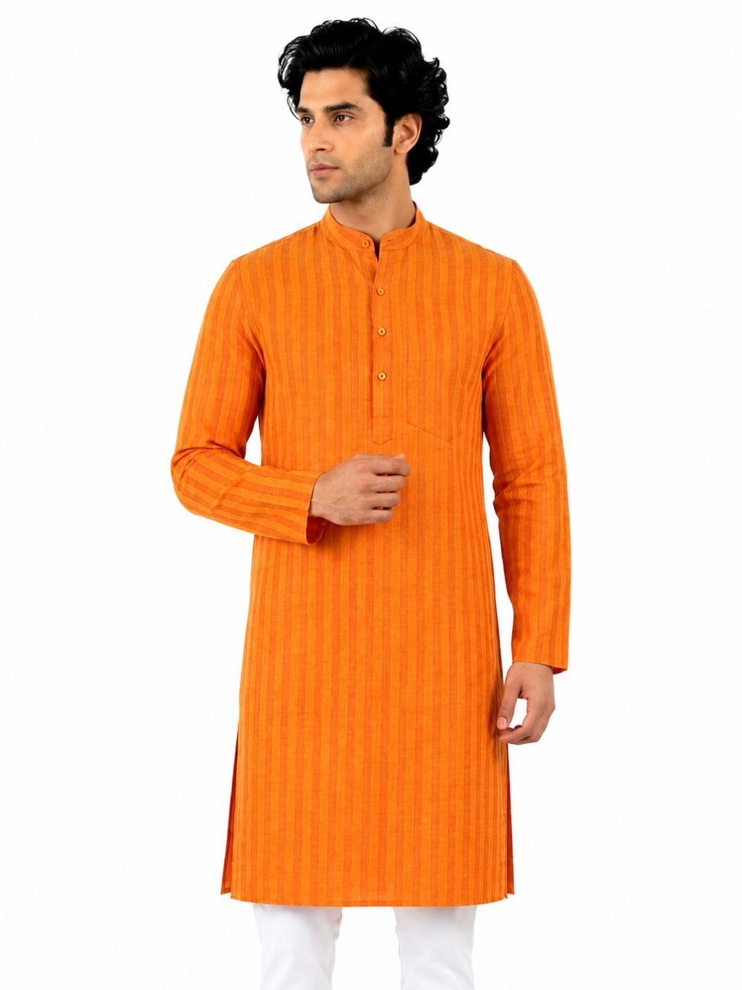 Ethazh Men Striped Mandarin Collar Cotton Casual Shirt-picture-24