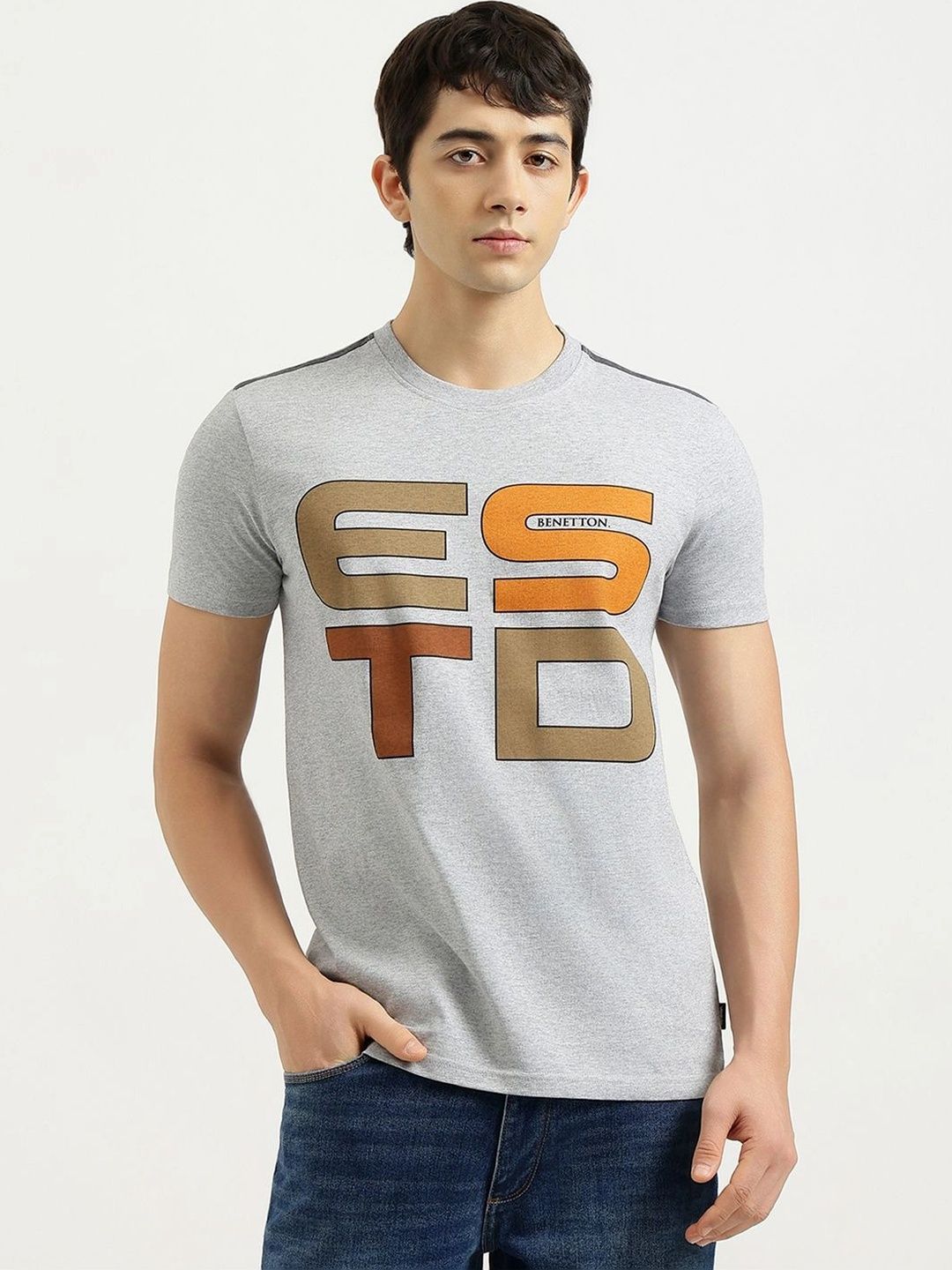 United Colors of Benetton Men Brand Logo Printed Pure Cotton T-shirt-picture-21