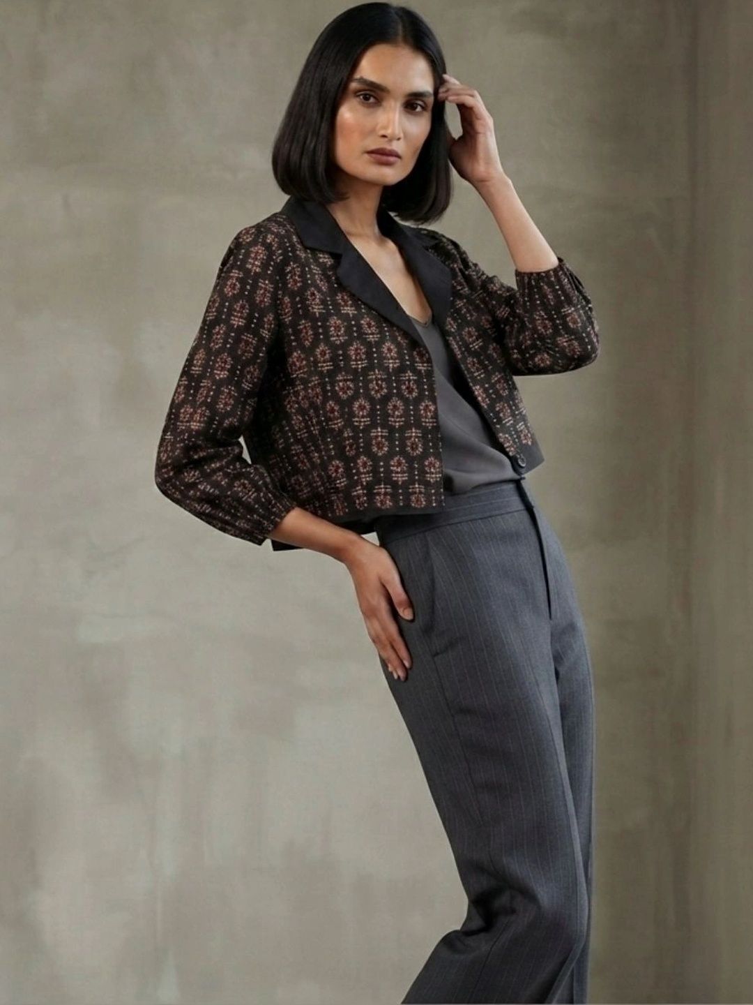 Black In Vogue Women Crop Open Front Jacket-image-34