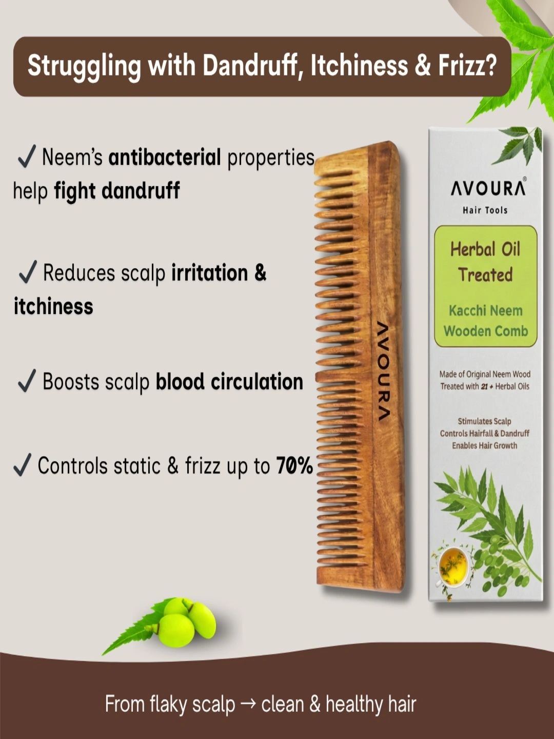 avoura Set Of 2 Neem Wooden Comb For Dandruff-picture-14