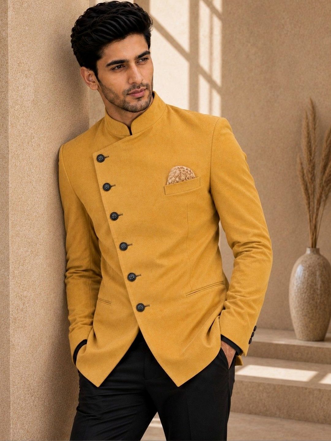 SOURAGYA Mandarin Collar Jodhpuri Tailored Fit Formal Blazer-picture-38
