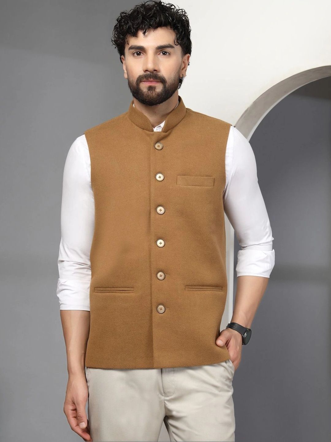 Vastraa Fusion Mandarin Collar Sleeveless Nehru Jacket-picture-20