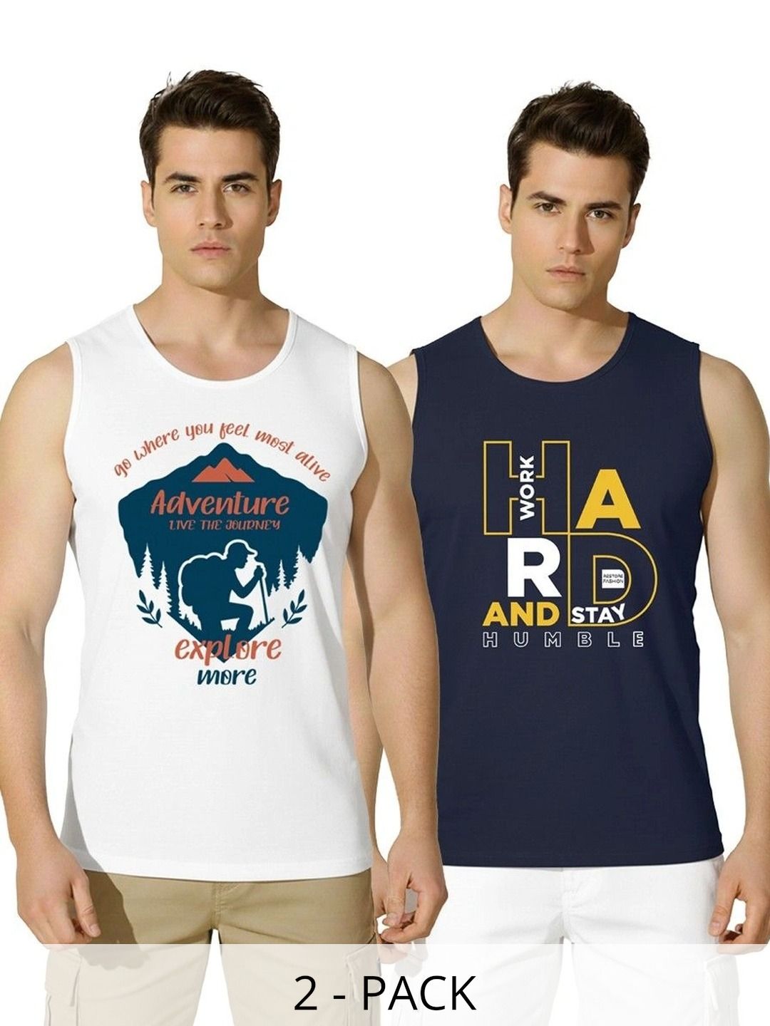 SKY HARBOAR Pack of 2 Printed Cotton Gym Vest-picture-43
