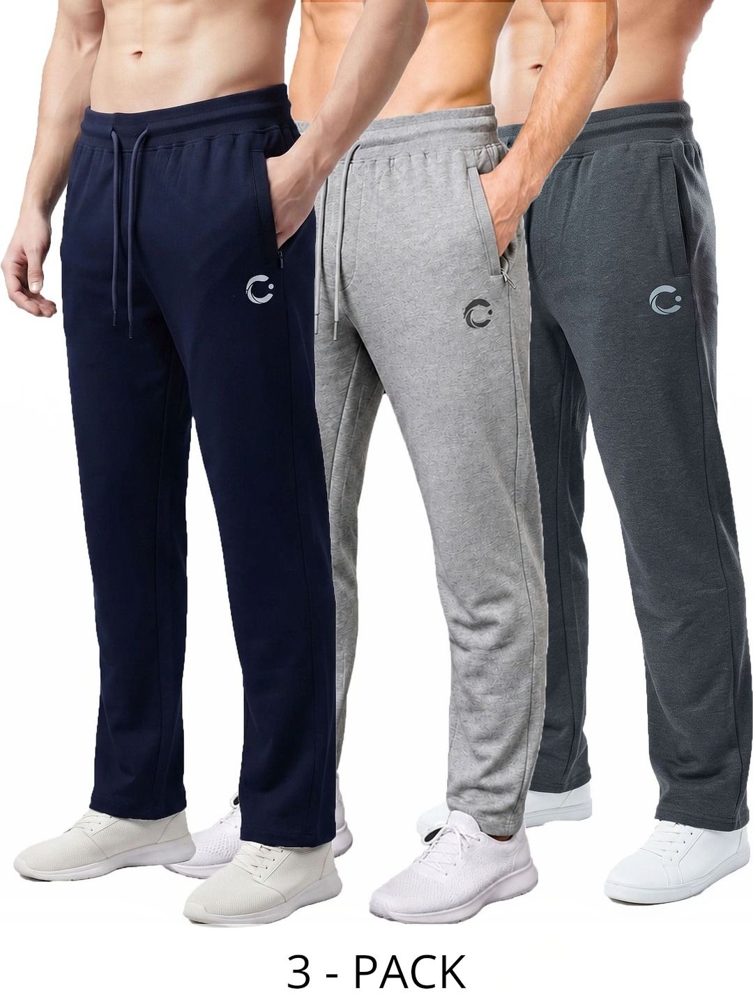 T.T. Men Pack of 3 Regular Fit Brand Logo Dri-FIT Training Track Pants-picture-23