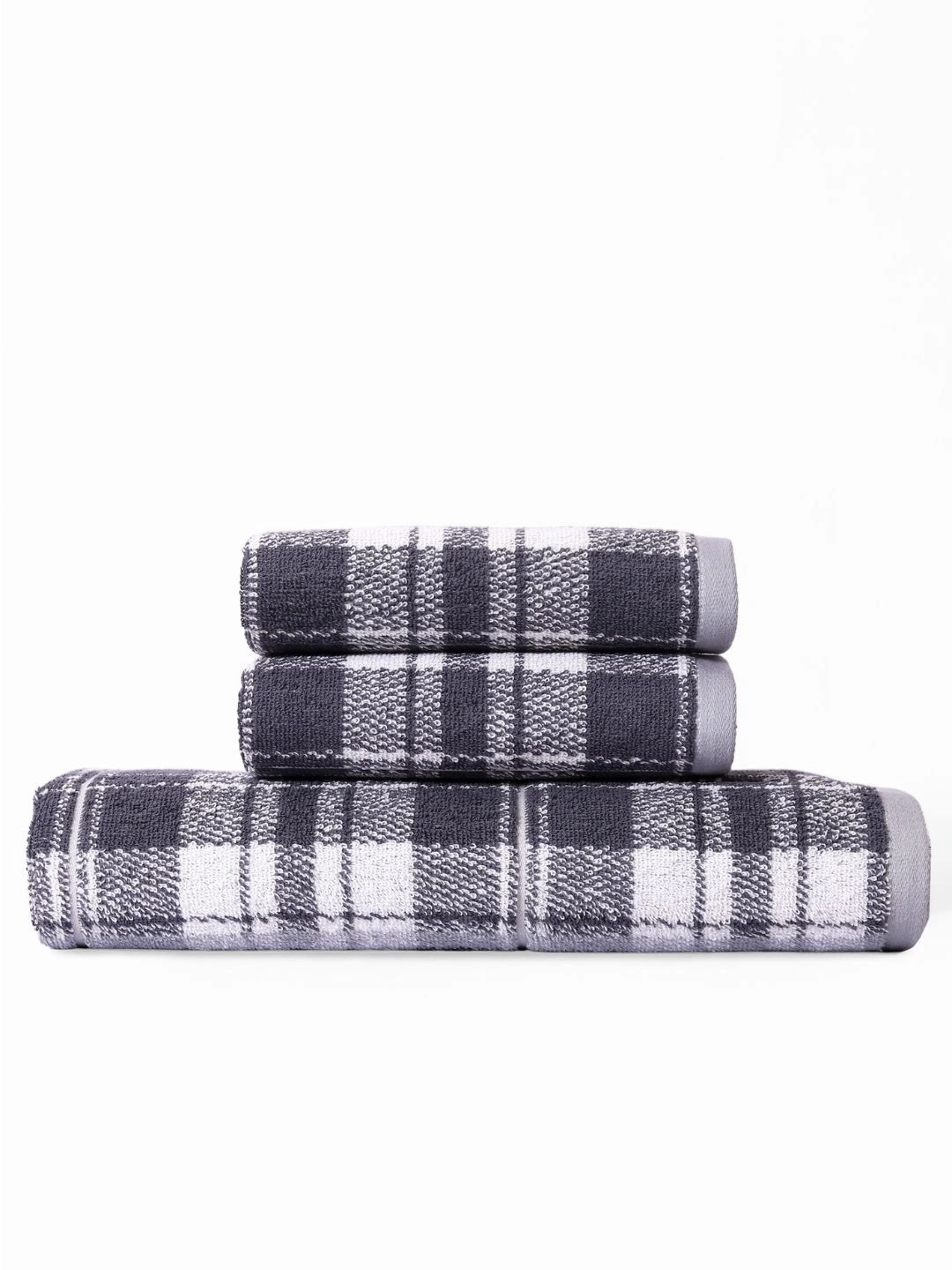RANGOLI Grey & White 3 Piece Cotton 520 GSM Towel Set-picture-10