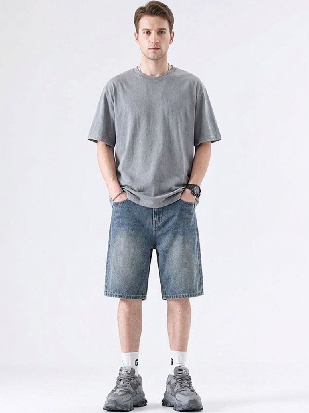 Suo Men Loose Fit Denim Shorts-picture-52
