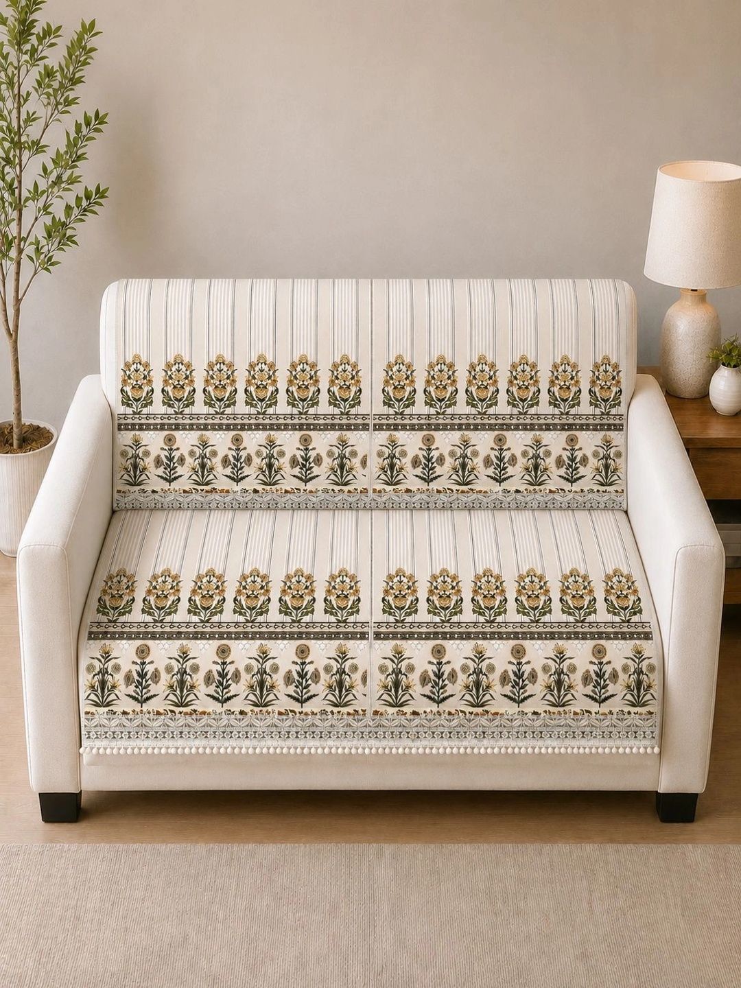 Clasiko Beige Printed 2 Piece Sofa Cover Without Arms-picture-16