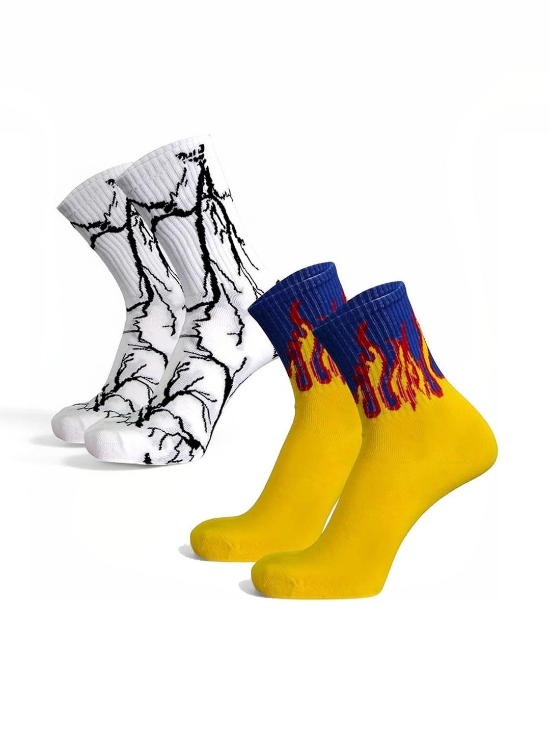 BEAR&BEYOND Men Pack of 2 Cotton Assorted Patterned Above Ankle Socks-image-49