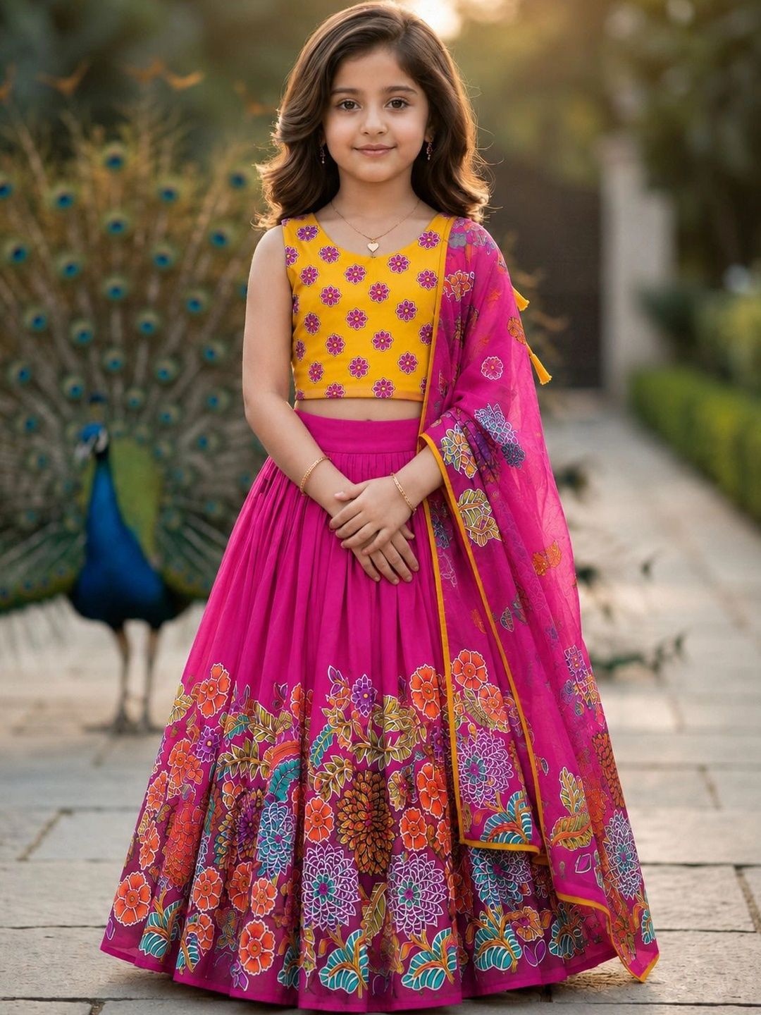 KALINI Girls Printed Ready to Wear Lehenga & Blouse With Dupatta-image-20
