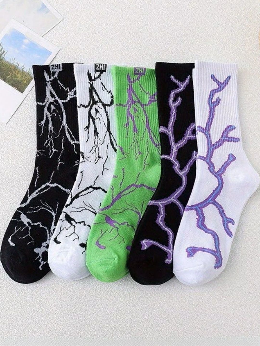BEAR&BEYOND Men Pack of 5 Cotton Assorted Patterned Calf Length Socks-picture-30