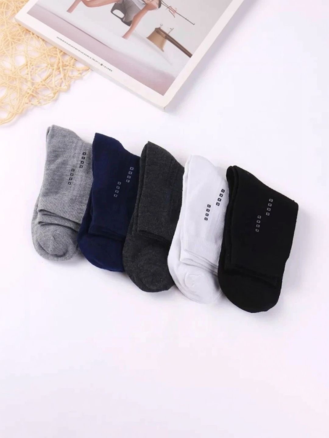 BEAR&BEYOND Men Pack of 5 Cotton Assorted Patterned Above Ankle Socks-picture-28