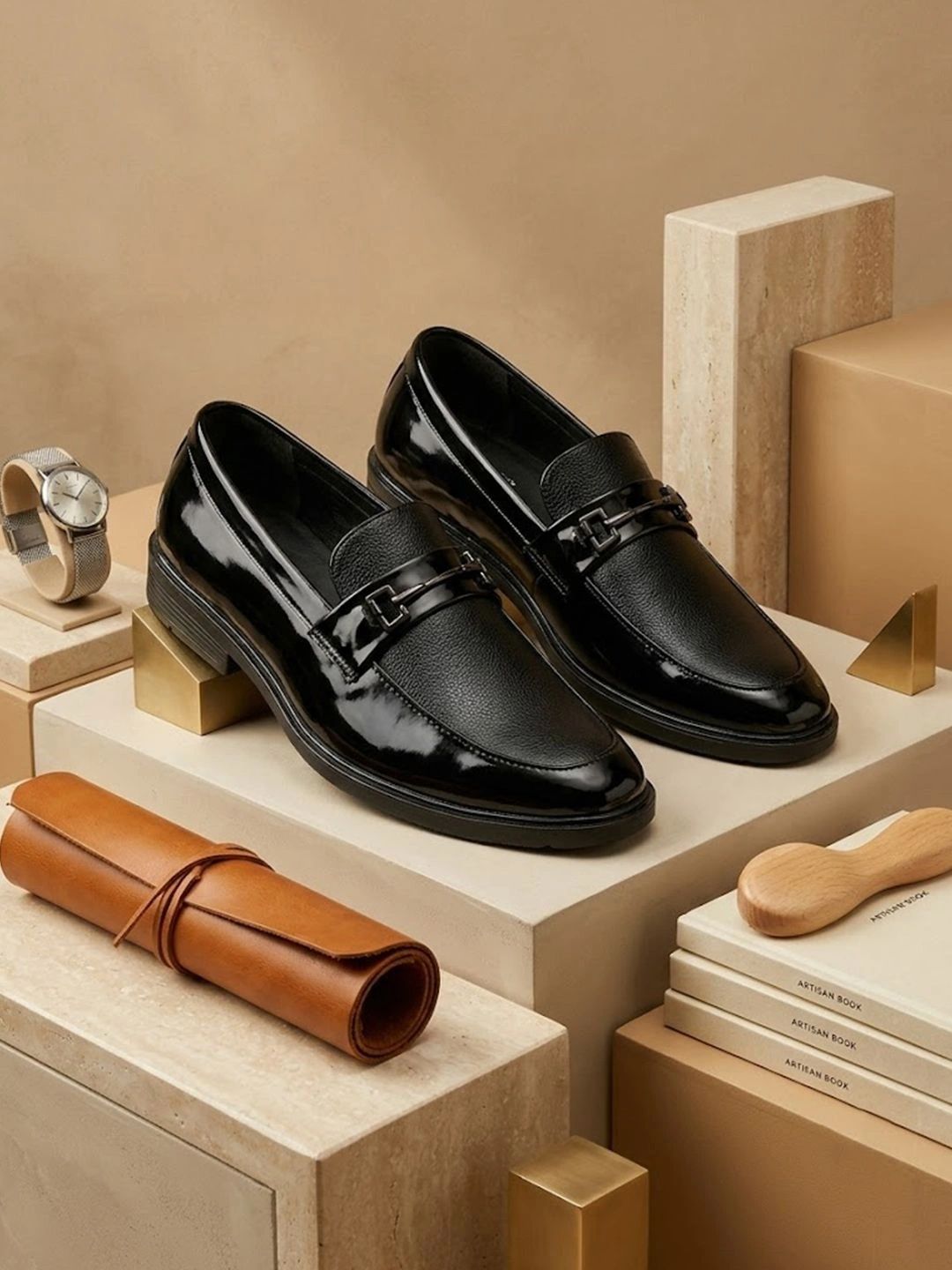 House of Pataudi Men Textured Round Toe Slip-On Loafers Formal Shoes-picture-27