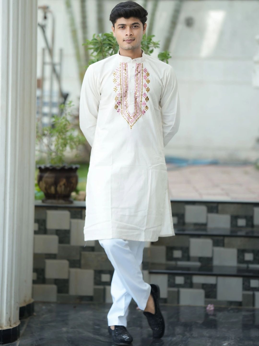 House Of Sanskruti Men Embroidered Thread Work Khadi Handloom Kurta-picture-52