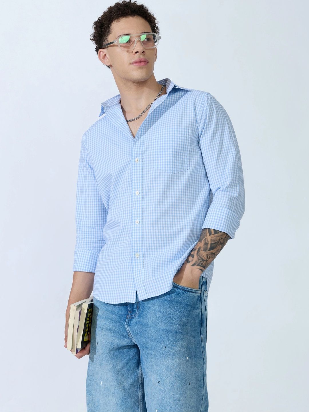 Espanshe Men Slim Fit Gingham Checks Checked Casual Shirt-picture-24