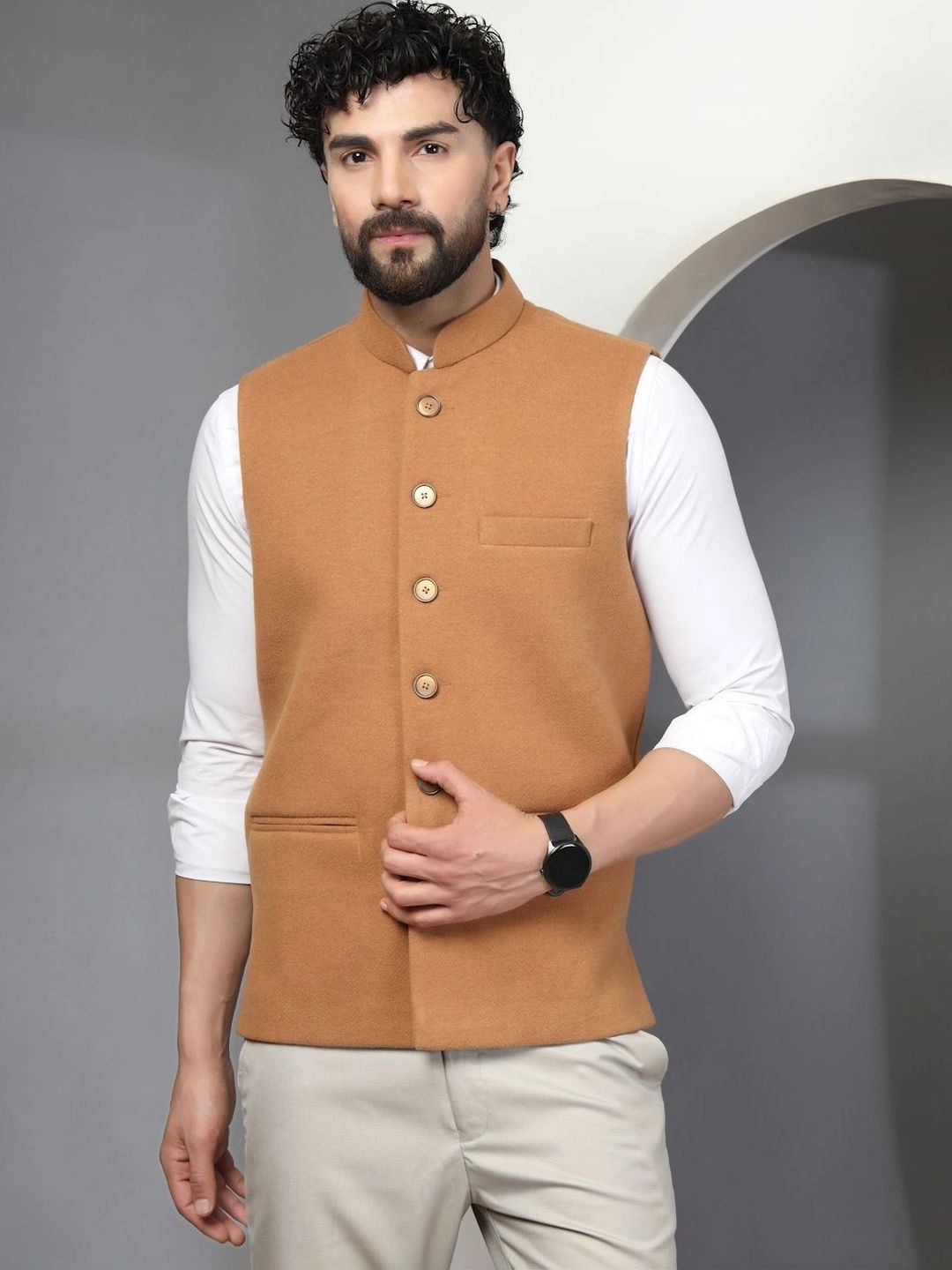 Vastraa Fusion Mandarin Collar Sleeveless Nehru Jacket-picture-30