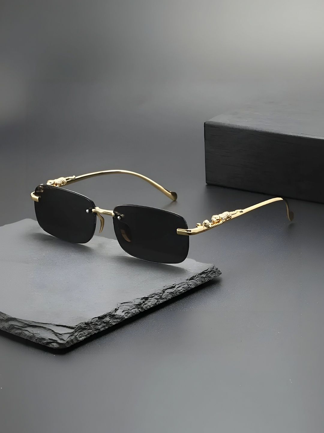 IFLASH Unisex Black Lens & Gold-Toned Rectangle Sunglasses with-image-37