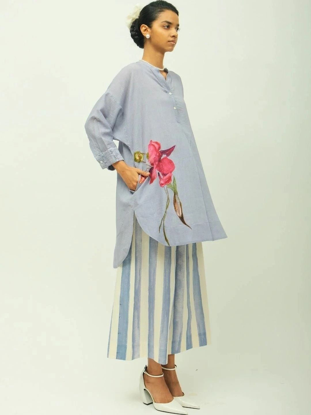 OFRIDA Floral Print Mandarin Collar Cotton Top-picture-12