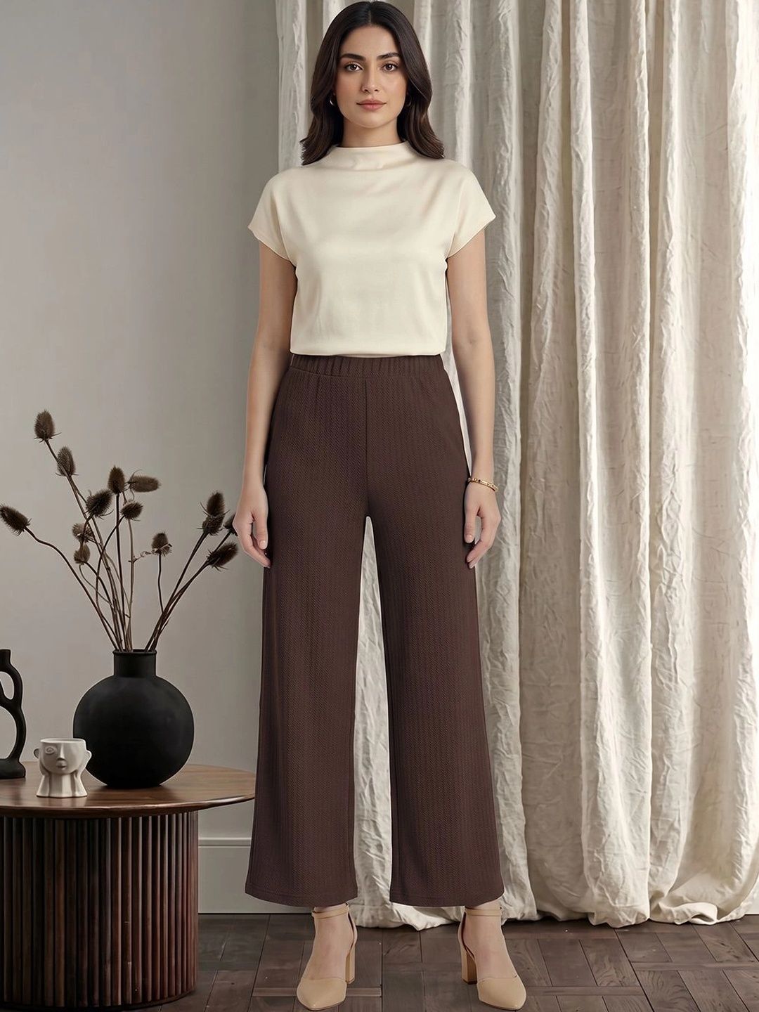 Moda Rapido Women Comfort Flared High-Rise Trousers-picture-40