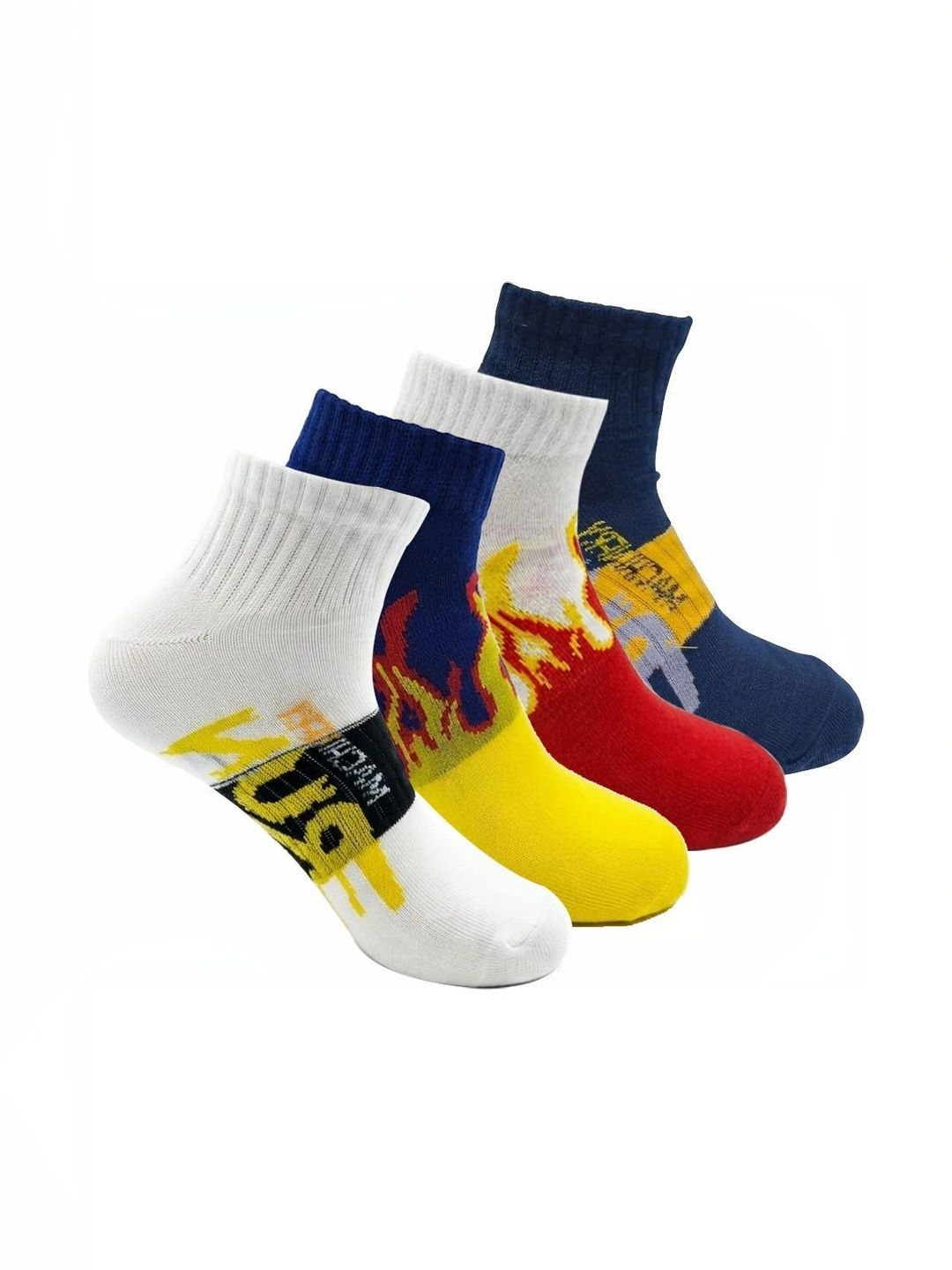 BEAR&BEYOND Men Pack of 4 Cotton Assorted Patterned Ankle Length Socks-picture-27