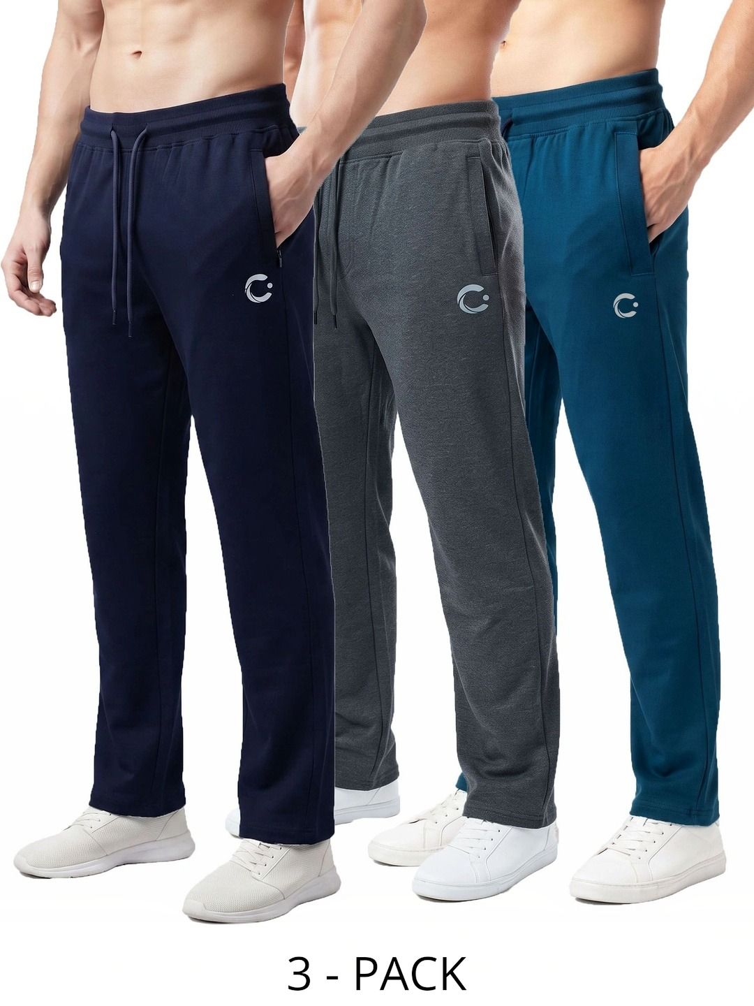 T.T. Men Pack of 3 Regular Fit Brand Logo Dri-FIT Training Track Pants-picture-10