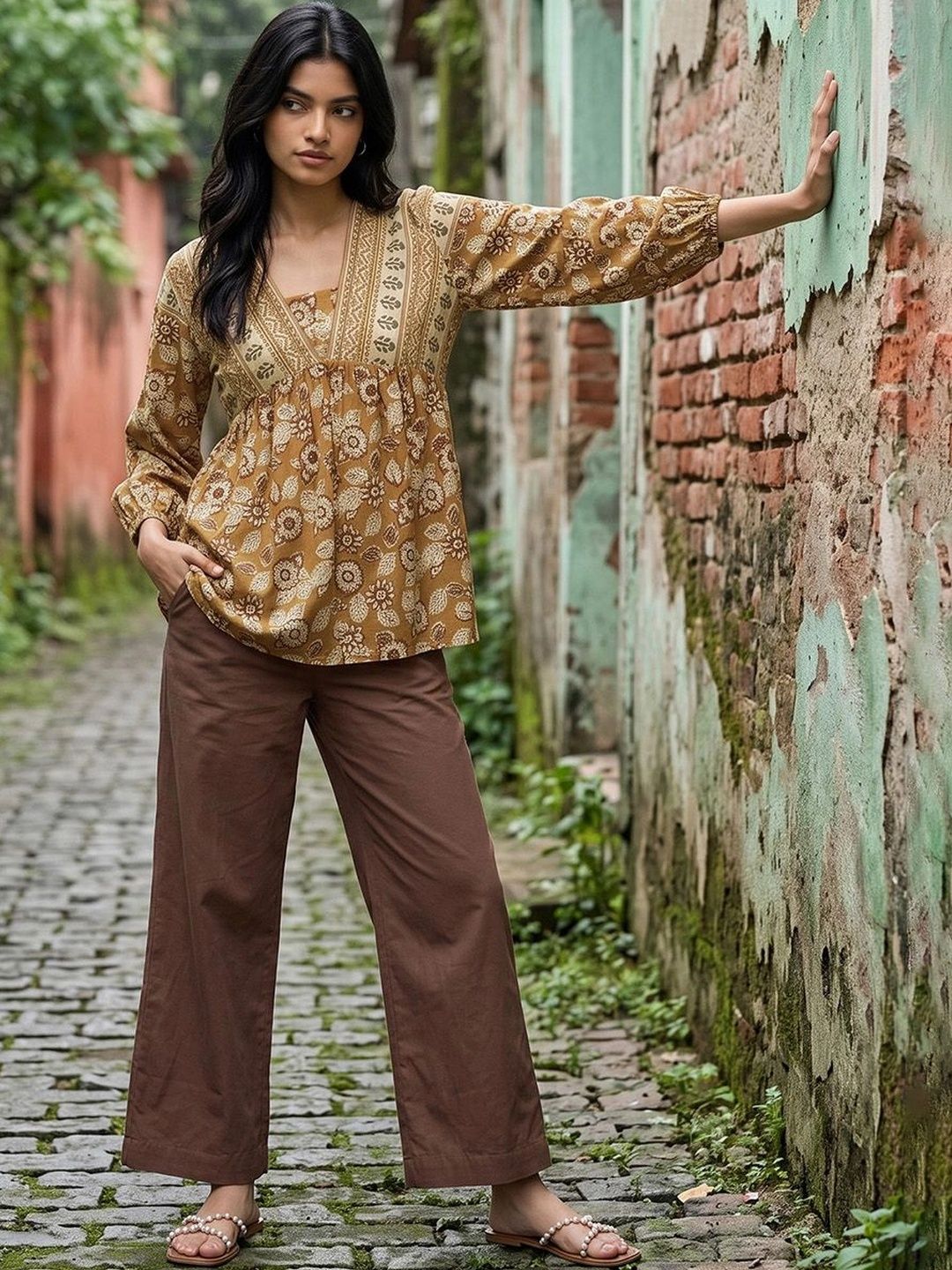Melange by Lifestyle Floral Print Bohemian Cotton Empire Top-picture-47