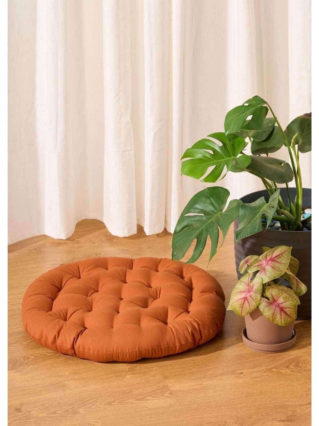 SKANDA FAB Camel Brown Pure Cotton Round Floor Cushions-image-31