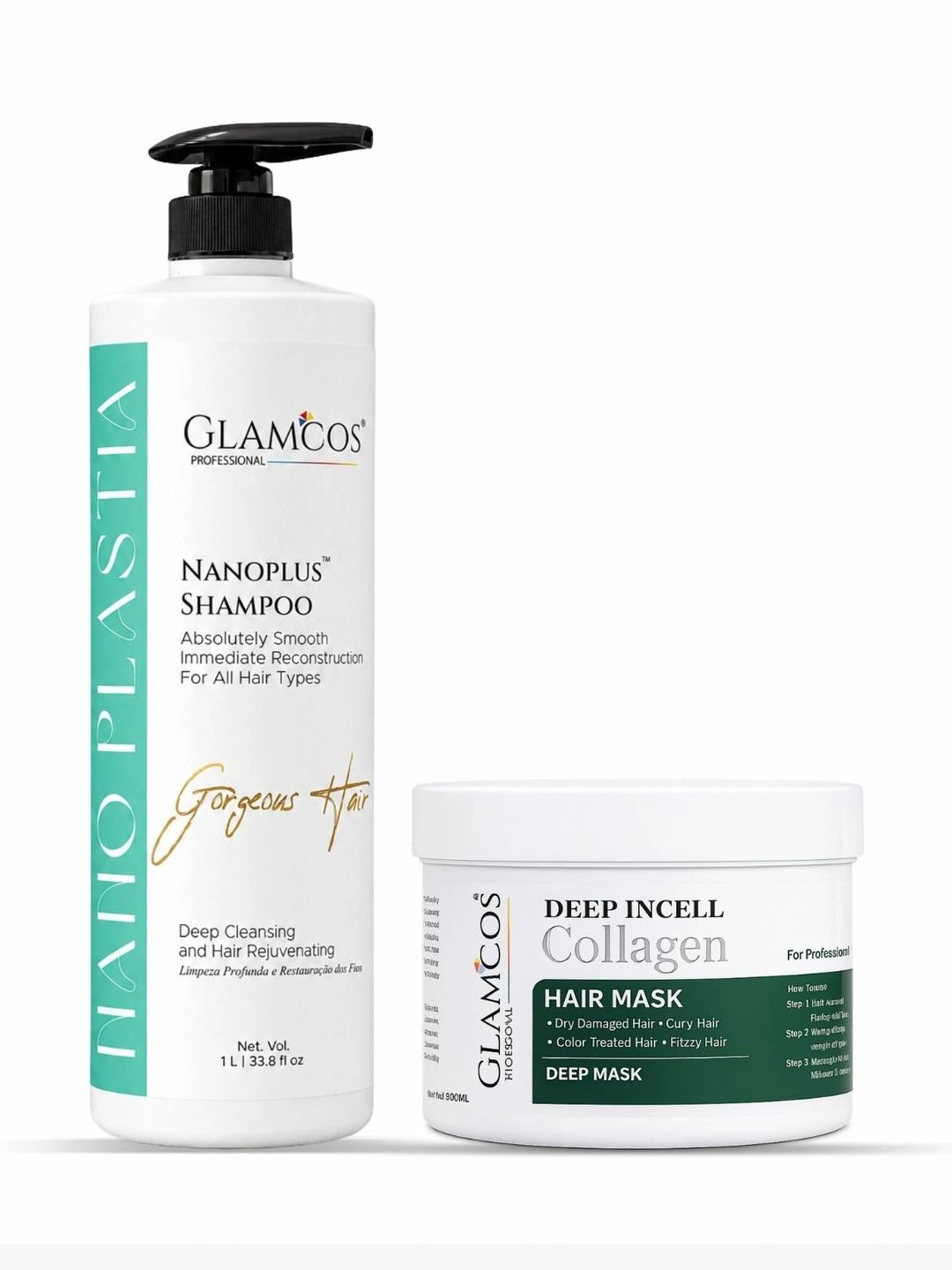 Glamcos Professional Set Of 2 Nanoplus Shampoo 1 L With Collagen Hair Mask 500 ml-picture-10