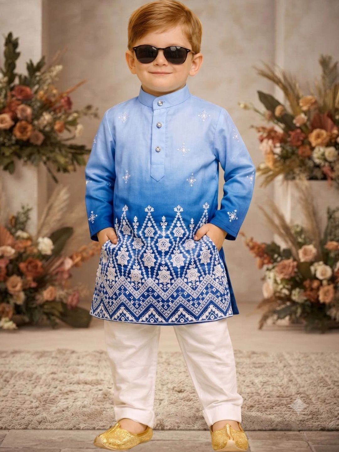 FASHION GRAB Boys Ethnic Motifs Embroidered Regular Thread Work Kurta with Pyjamas-picture-21