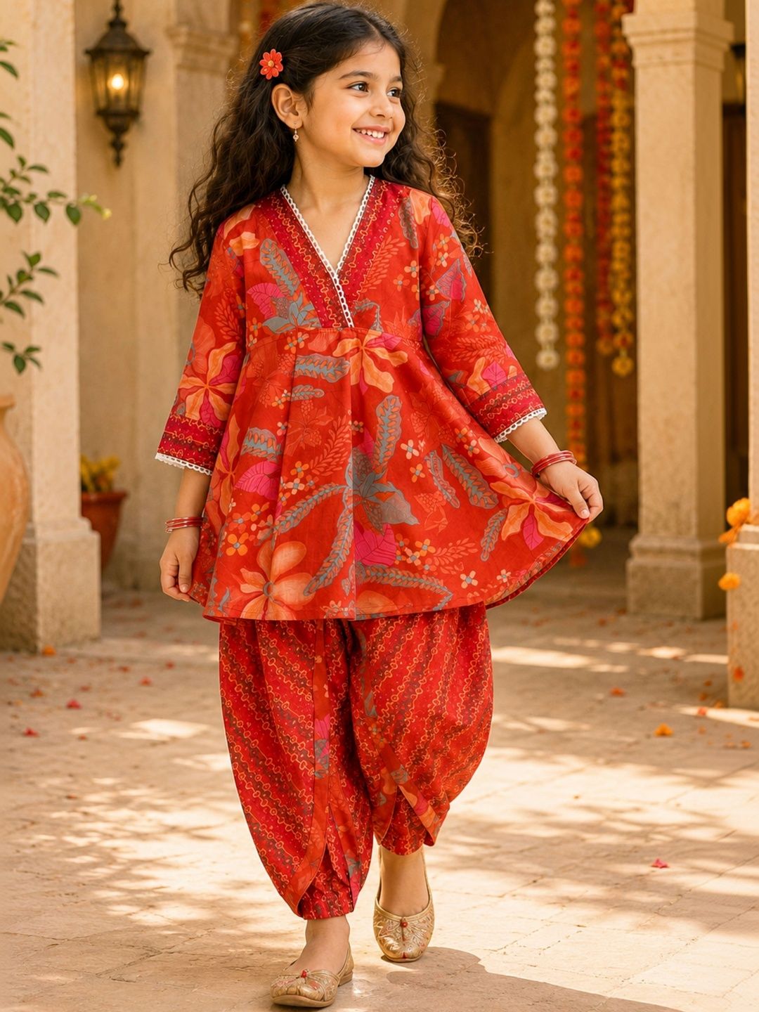Peekaaboo Kids Girls Floral Printed Empire Pure Cotton Kurta with Patiala-picture-44