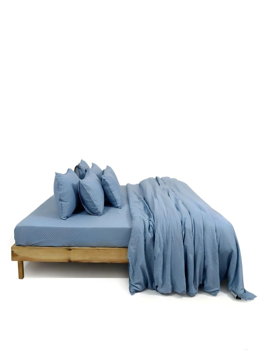 Zarf Blue Checked Egyptian Cotton 6 Piece Single Superfine Bedding Set-image-17