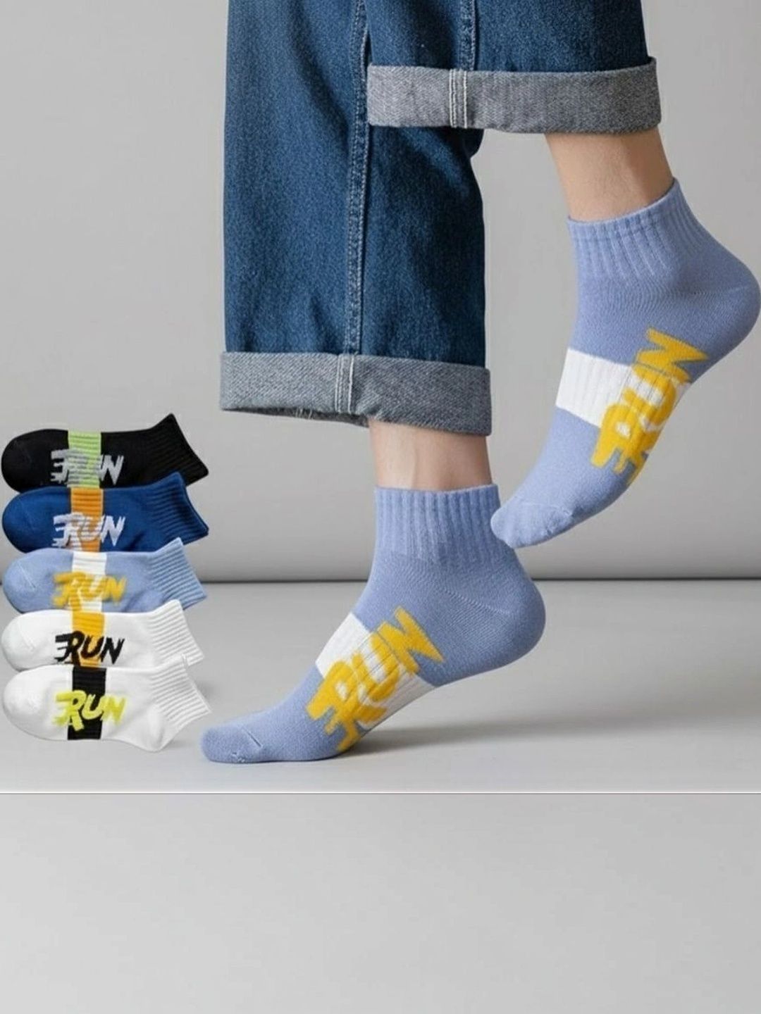BEAR&BEYOND Men Pack of 5 Cotton Assorted Patterned Above Ankle Socks-picture-39