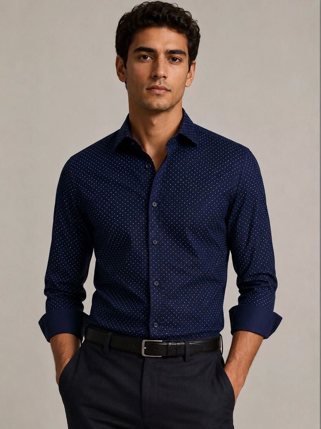 MARK & ALBERT Men Slim Fit Polka Dot Printed Formal Shirt-picture-35