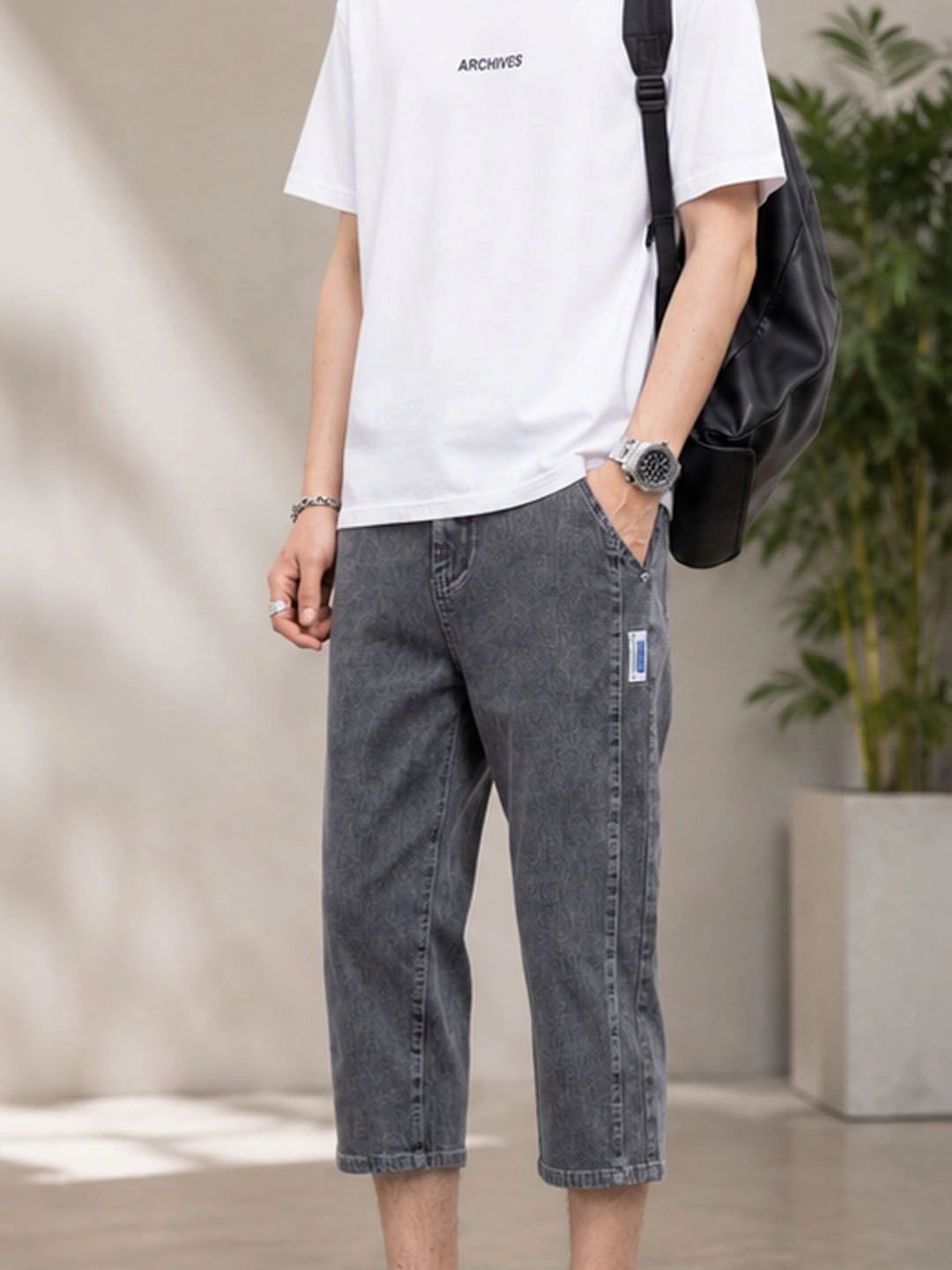 Suo Men Washed Denim Blend Denim Shorts Technology-picture-28