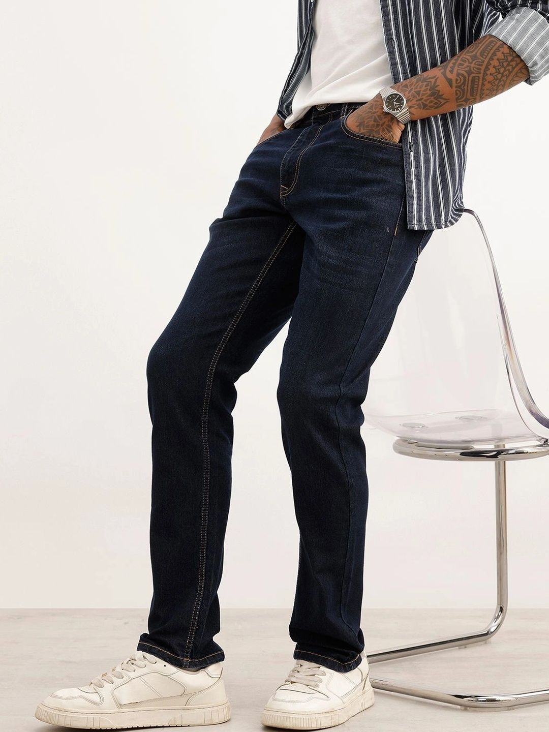 WROGN Men Slim Fit Mid-Rise Stretchable Jeans-picture-18