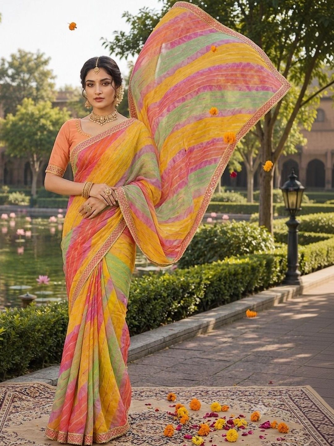KANURIKAA Leheriya Embroidered Pure Chiffon Leheriya Saree-picture-46
