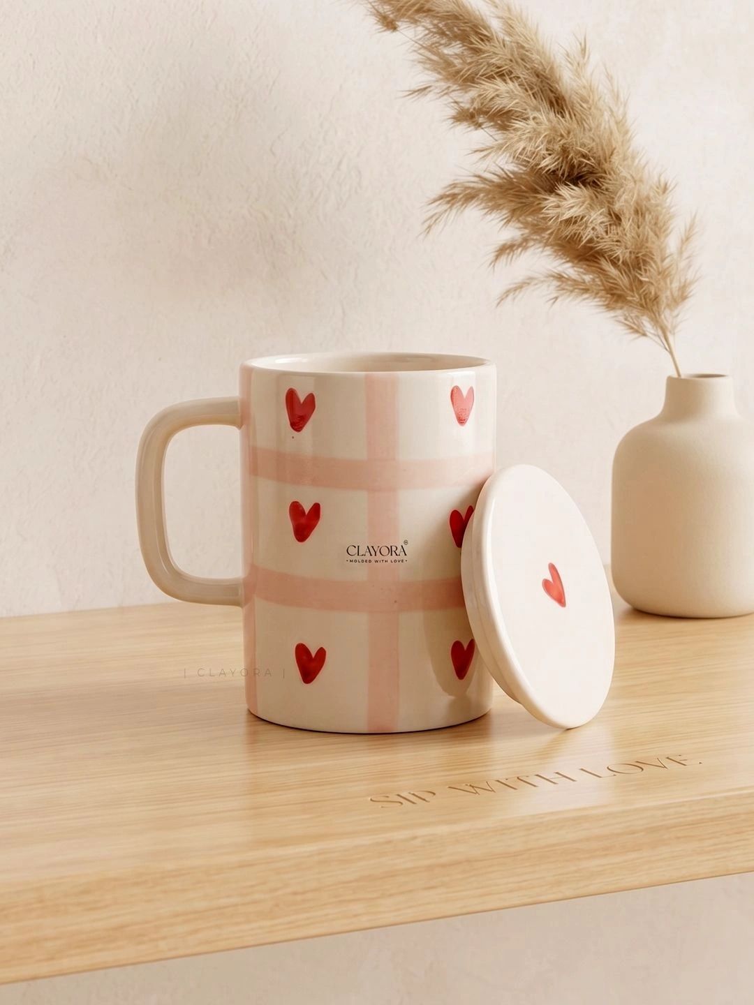 CLAYORA Pink & White Handcrafted Printed Ceramic Glossy Mugs Set of Cups and Mugs-image-16