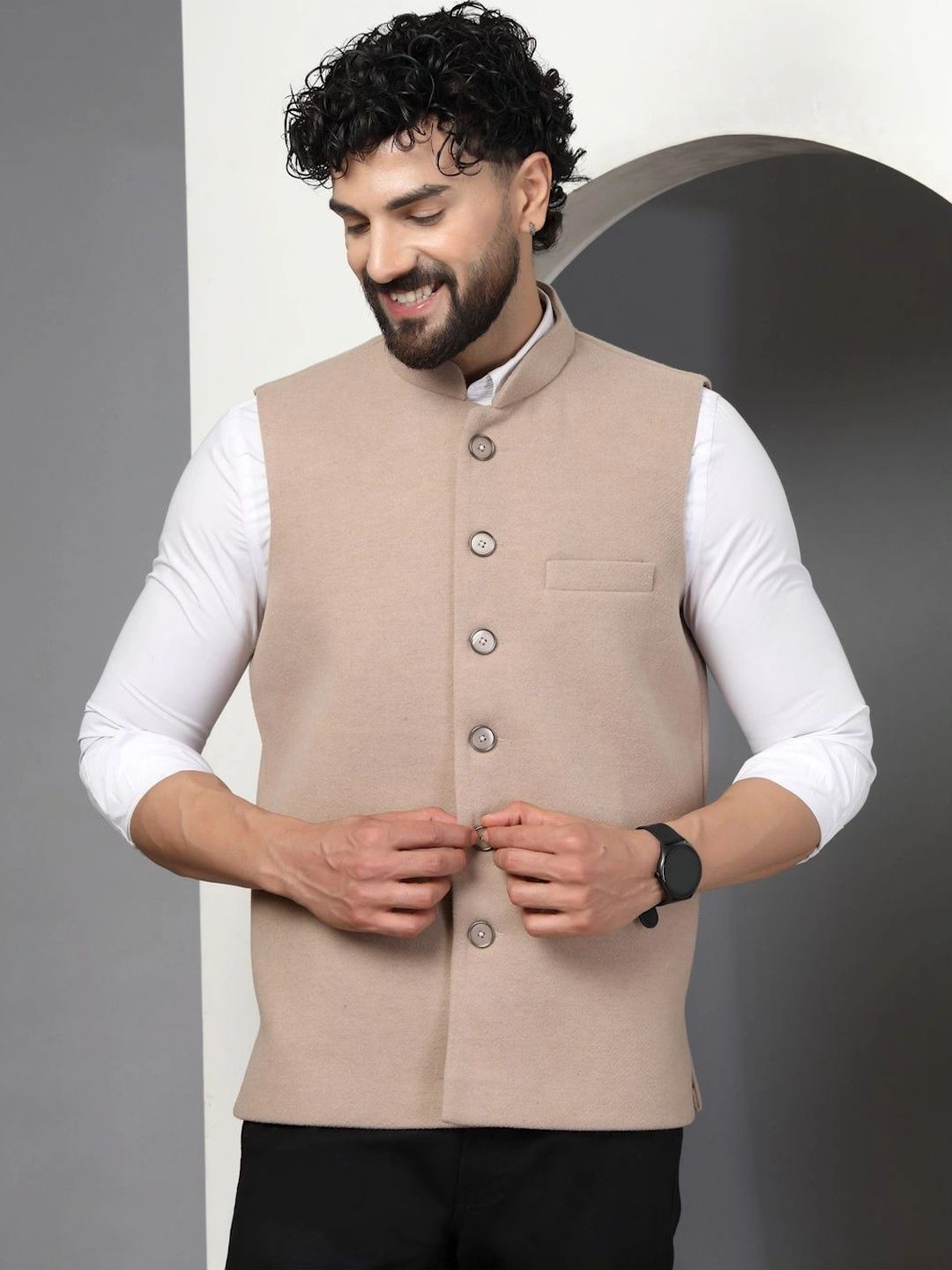 Vastraa Fusion Woven Mandarin Collar Nehru Jackets-picture-18