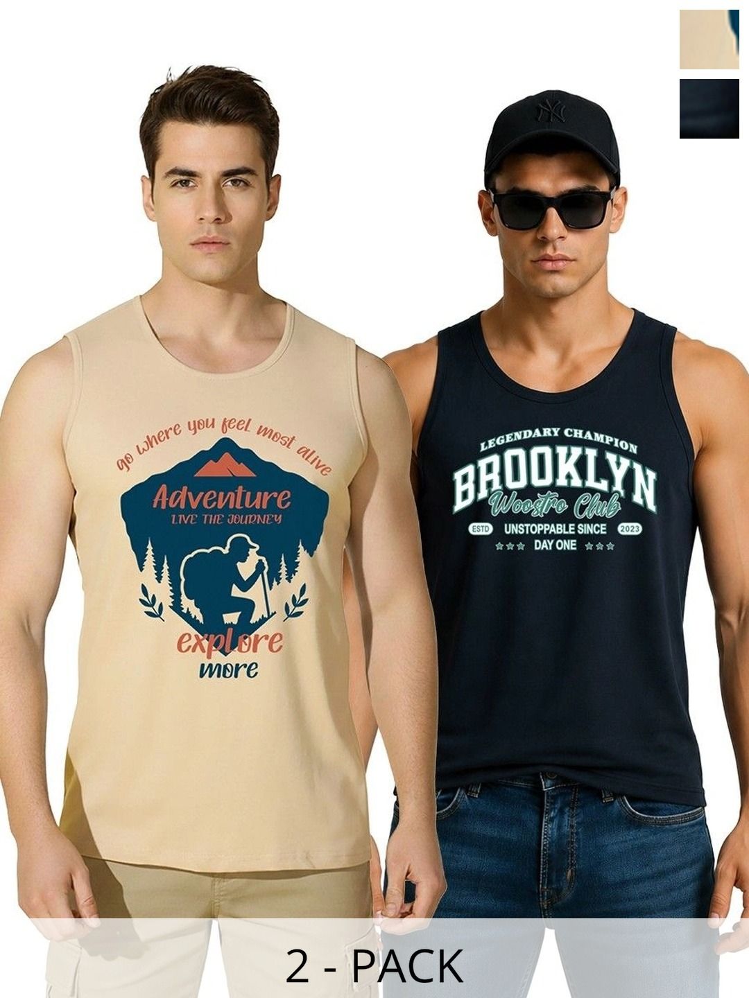 SKY HARBOAR Pack of 2 Printed Cotton Tank-picture-40